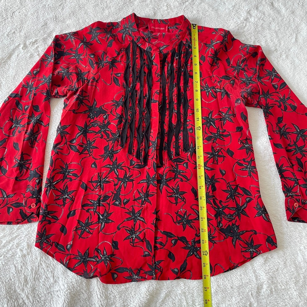 Zadig & Voltaire Silk Floral Chai Print Long Sleeve Blouse‎ Red Size Medium - Picture 8 of 14